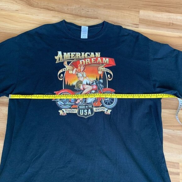 Motorcycle Mens T-Shirt 3XL Long American Dream Milwaukee Pin Up USA Gildan - Picture 3 of 7